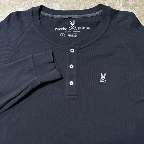 Psycho Bunny Shirt Mens Large 6 Grey Long Sleeve Henley Thermal Waffle Dexter - Picture 1 of 10